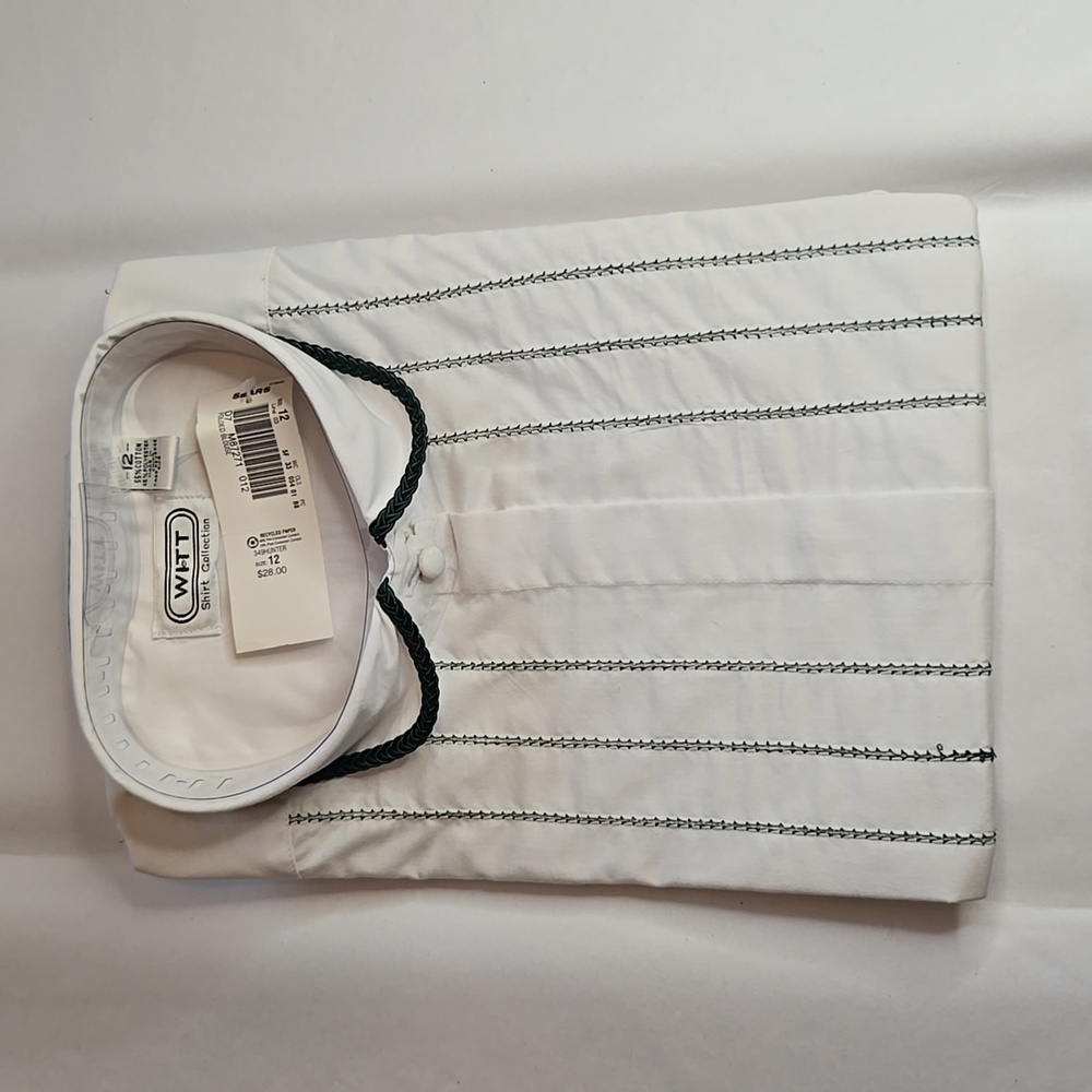 NWT Vintage 90s Witt Collared White Blouse Green Trim & Embroidery Size 12